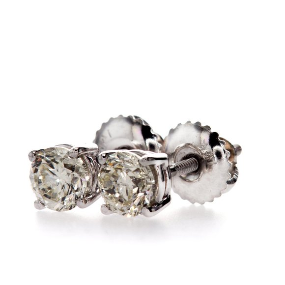 Real Diamond Stud Earrings Round Shape 0.91 TCW G/H VS1/2 - Picture 4 of 6